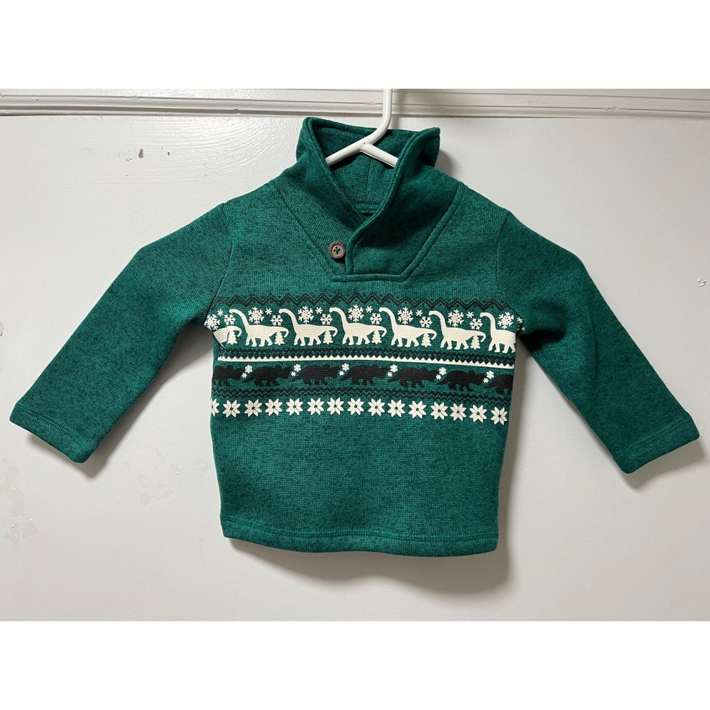 Jumping Beans Toddler Boys 12M Green Dinosaur Fair Isle Sweater‎
